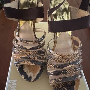 Michael Kors Tan and Black Snake Print Sandals